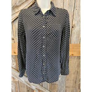 Equipment size XS 100% silk white black stars all over long sleeve lightweight _